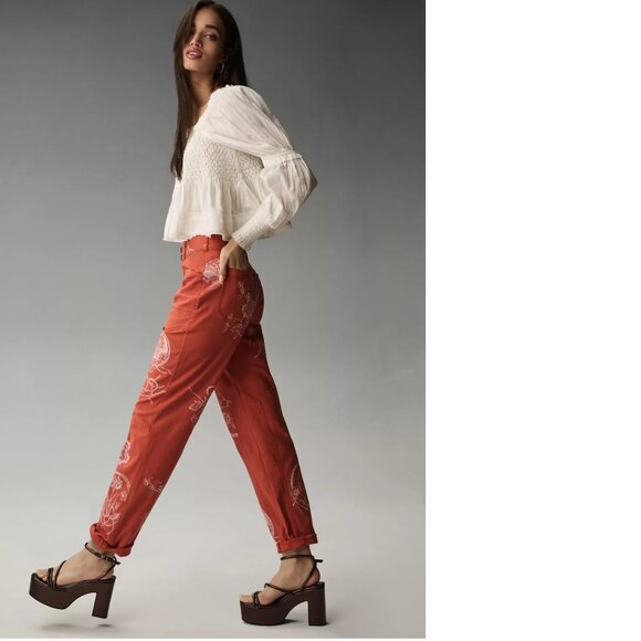 Anthropologie The Wanderer Printed Relaxed-Leg Pants by Pilcro 29 red new nwt - Picture 2 of 5